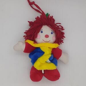 Vintage First Peek Musical Clown Doll Plush Pull String Toy Red Yellow Blue 16"